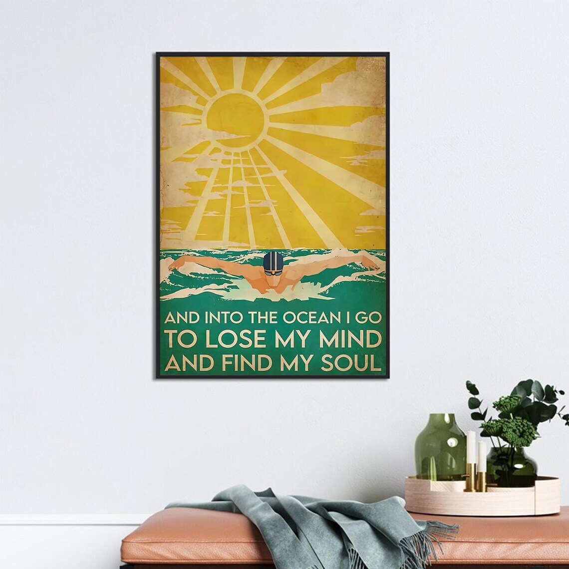 Swimmer Sunrise Ocean Lose My Mind Find My Soul Vintage Poster - Image 2