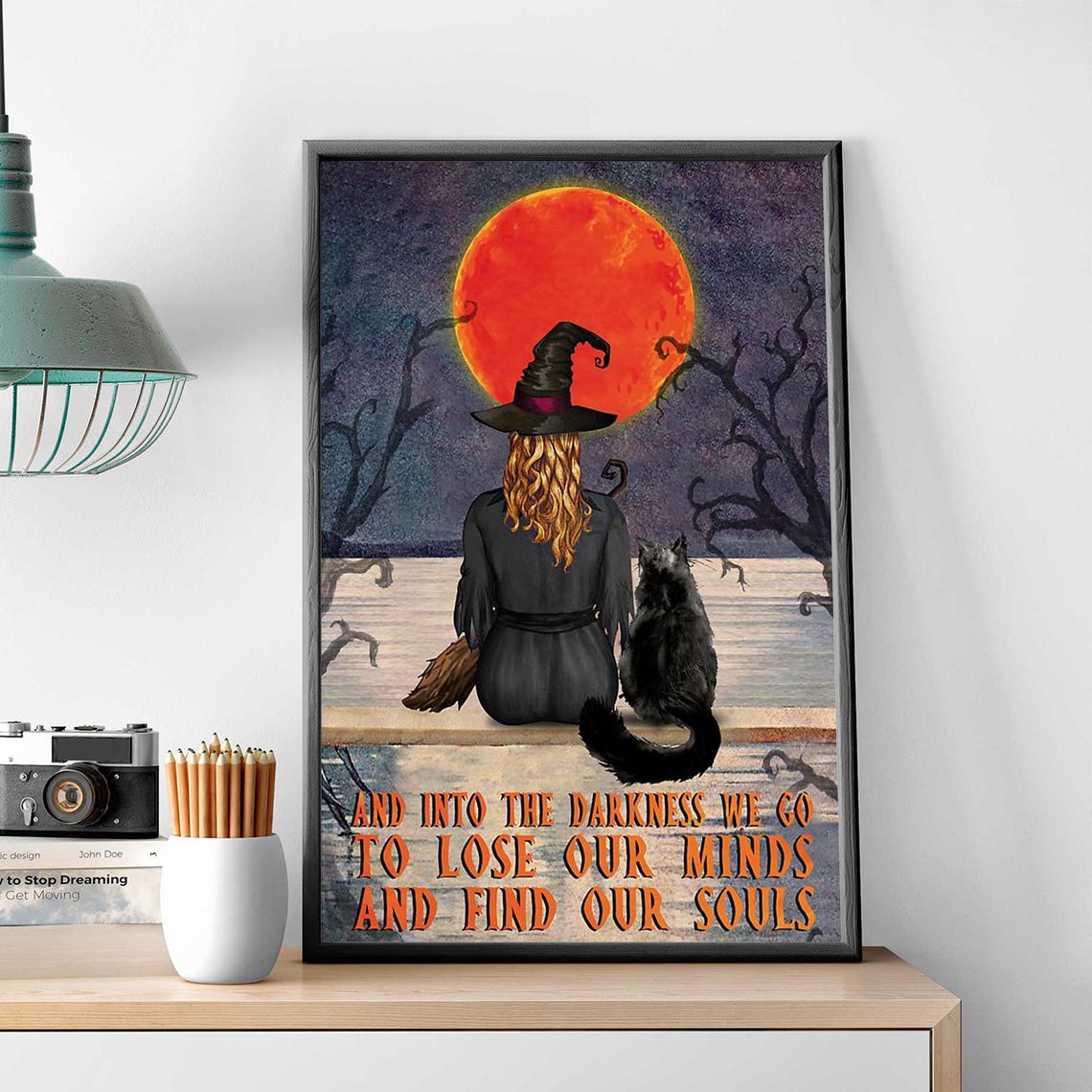 Witch and Black Cat Under Blood Moon Darkness Quote Art Poster - Image 3