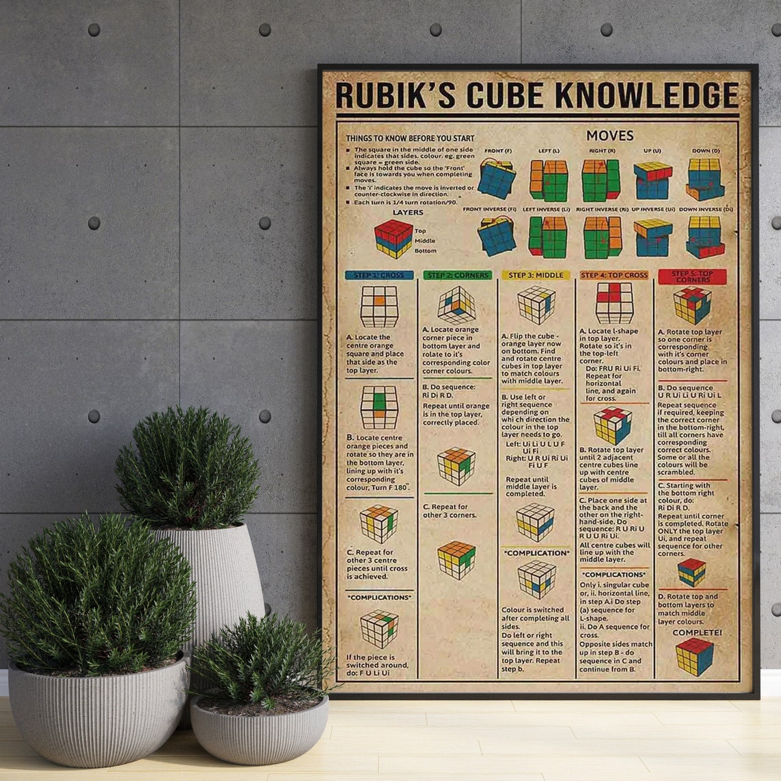 Rubik's Cube Knowledge Moves Algorithms Beginner Solver Poster - Image 3