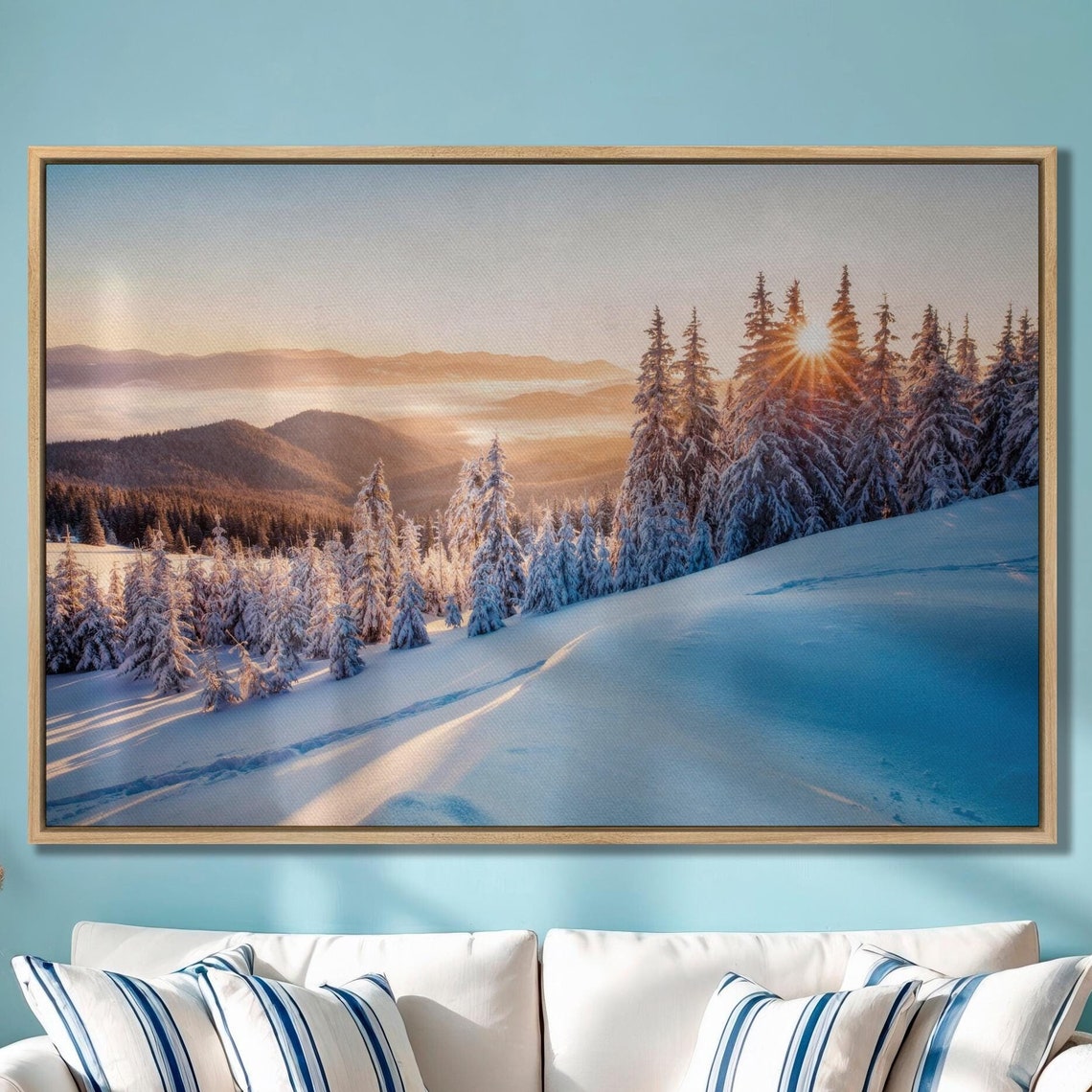 Snowy Spruce Trees Winter Morning Mountain Valley Photography Print