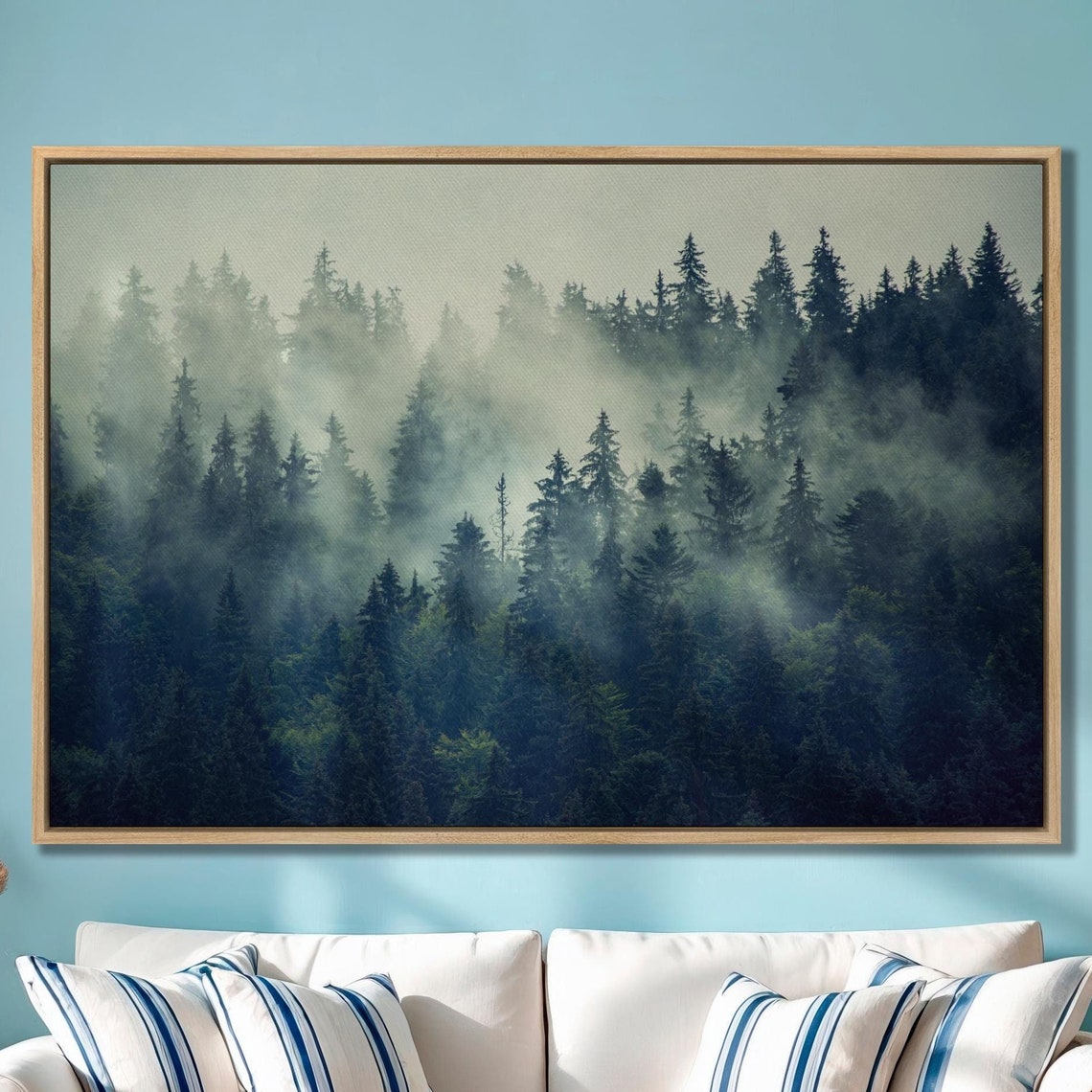 Foggy Misty Pine Forest Layers Mountain Trees Photography Print