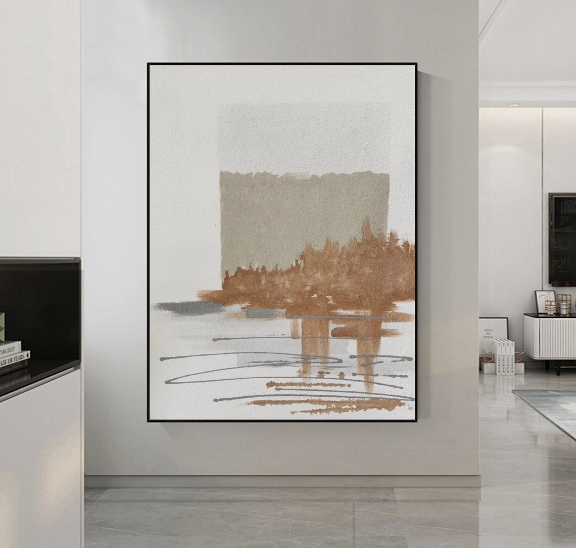 Burnt Sienna Treeline Watercolor Abstract Trees Reflections Poster - Image 2