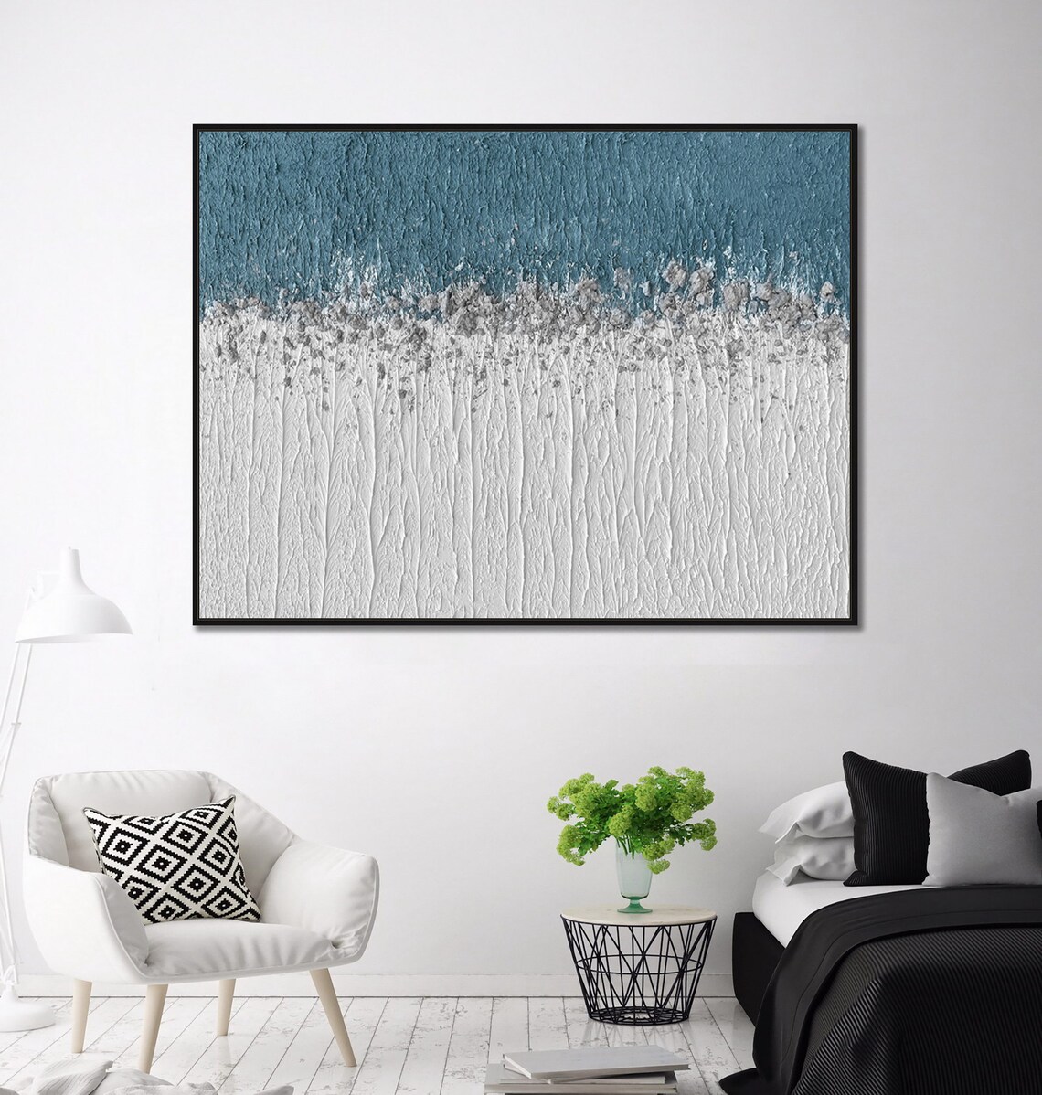 Large Blue White Abstract Painting On Wall Art Blue White Textured Minimalist Painting Blue White Wall Art Painting Blue Painting - Image 5