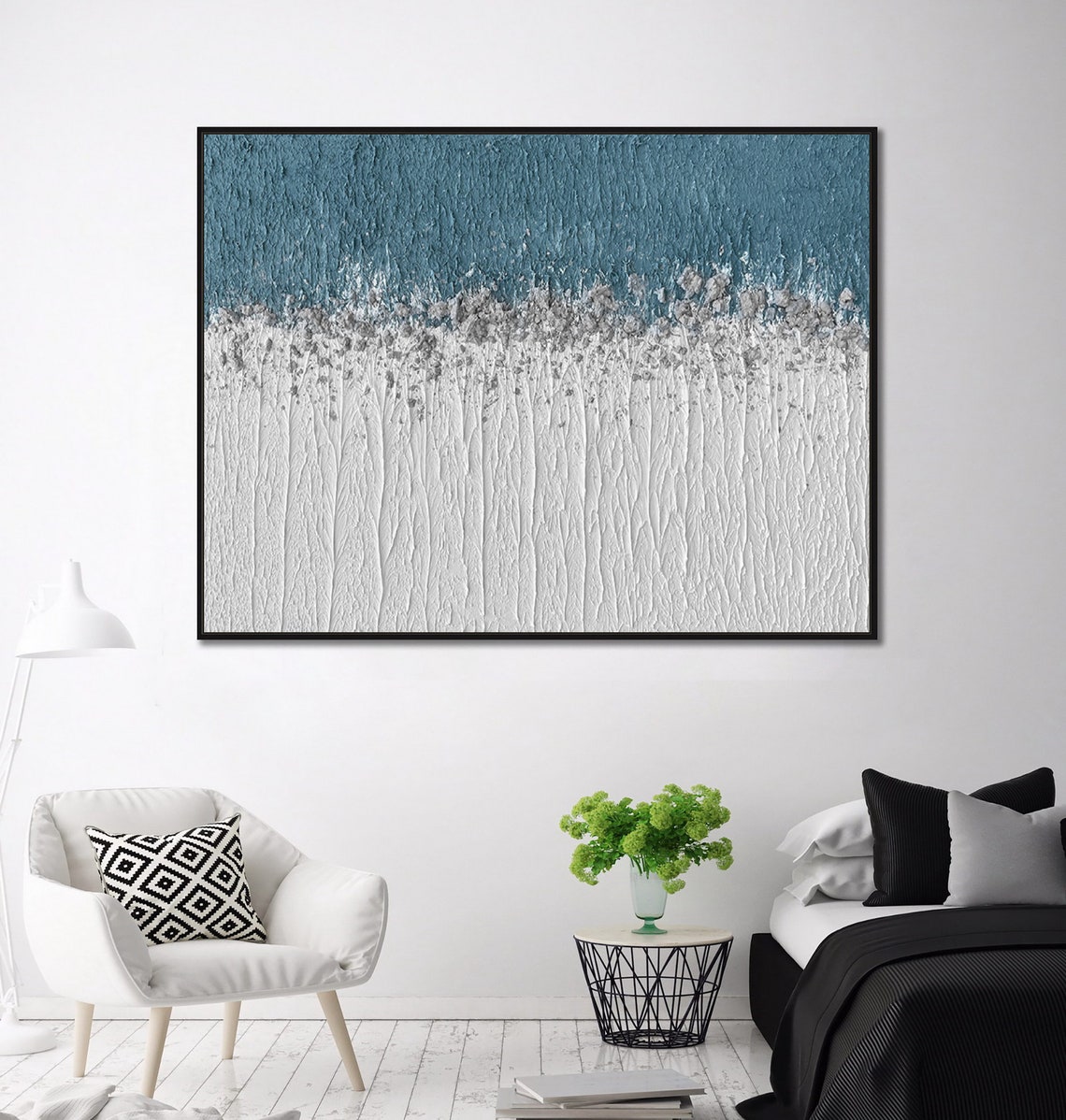 Slate Blue Over White Bark Textured Minimalist Abstract Poster - Image 5