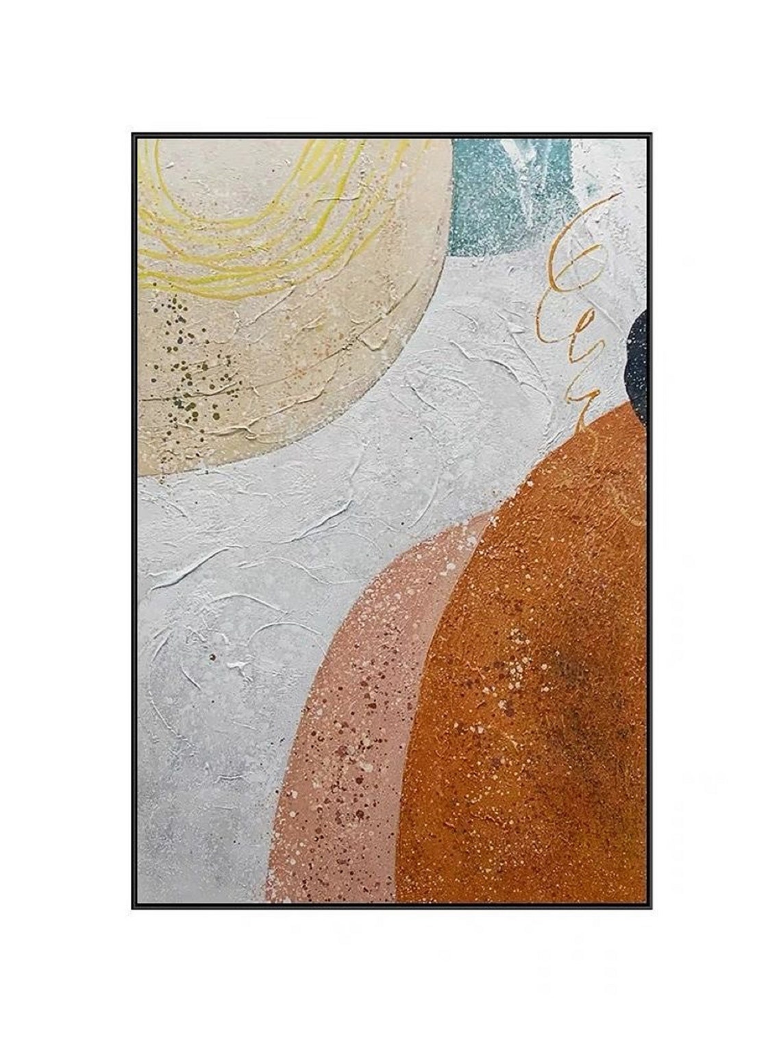 Golden Sun Curve Orange Rust Teal Textured Abstract Art Poster - Image 2