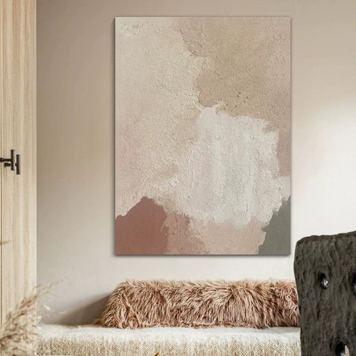 Beige Cream Textured Minimalist Neutral Abstract Canvas Art Print - Image 4