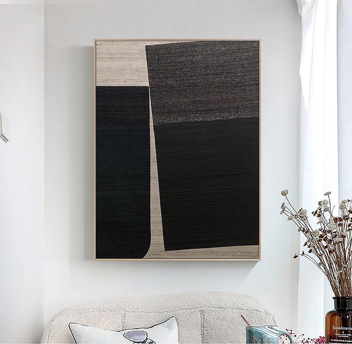 Black Wabi Sabi Wall Art Black Beige Abstract Painting Neutral Wall Decor Boho Textured Wall Art Black Minimalist Painting Entrance Wall Art - Image 3