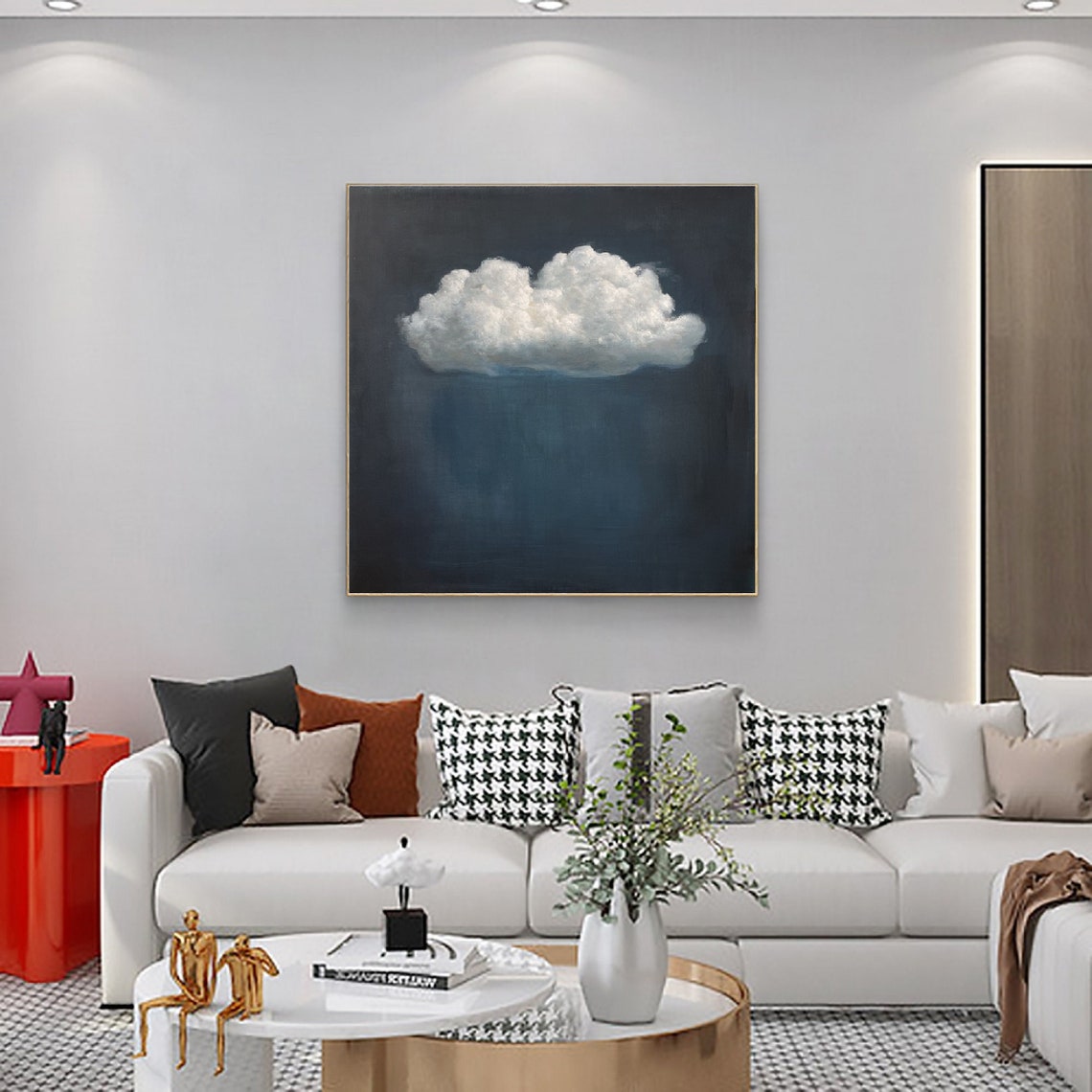 Cloud Abstract Painting Vintage Landscape Wall Art Painting Cloudy Sky Framed Large Gallery Art Cloud Wall Art Minimalist Art Ready To Hang - Image 3
