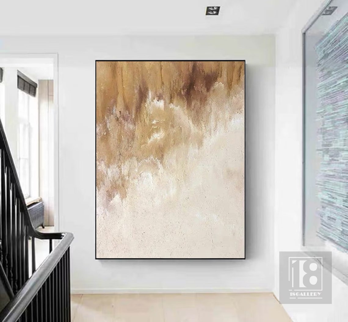 Large Minimalist Abstract Painting Neutral Wall Decor Beige White Textured Wall Art Wabi Sabi Wall Art Entrance Wall Decor Brown Painting - Image 3