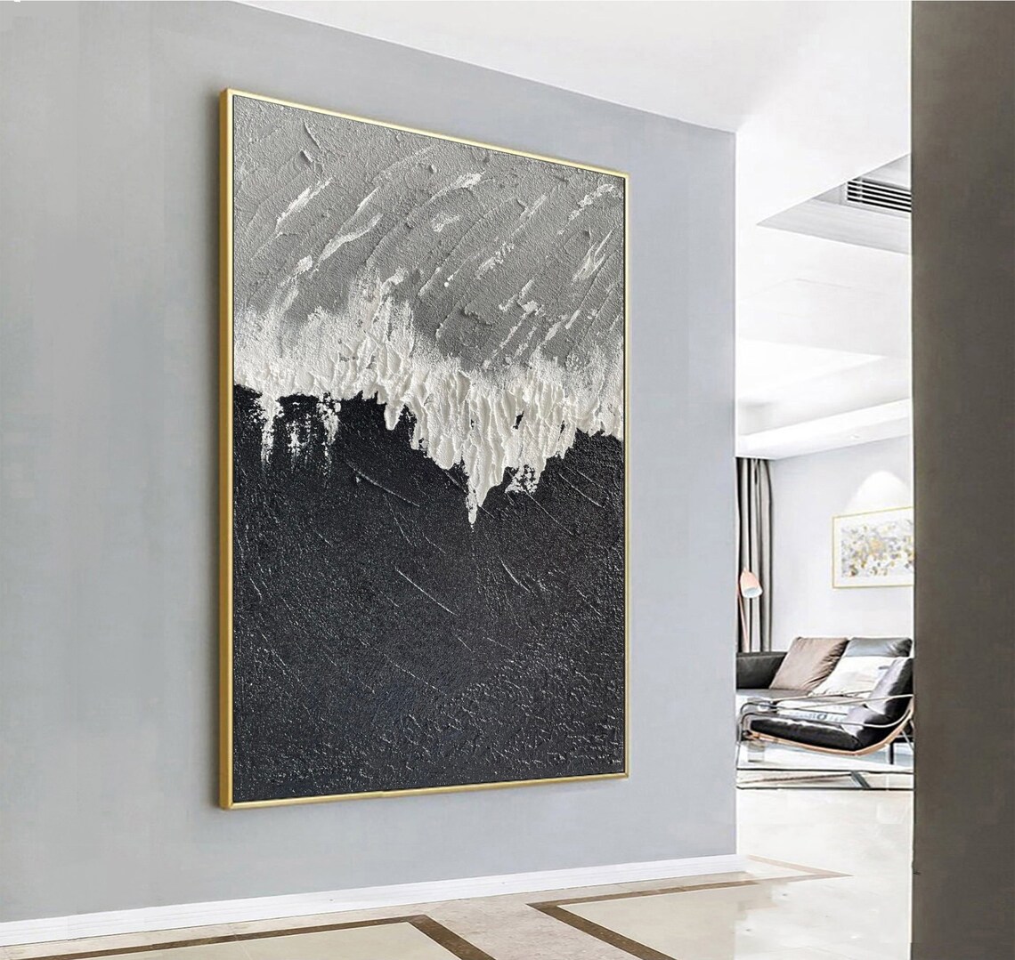 Black And White Minimalist Painting Gray White 3d Textured Wall Art Abstract Painting On Wabi Sabi Wall Art For Entrance Wall Art - Image 4