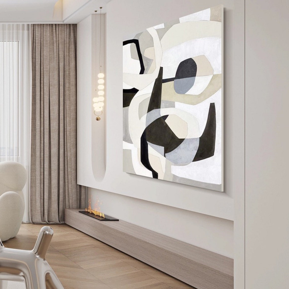 Sweeping Black Brushstrokes on White Minimal Abstract Poster - Image 3