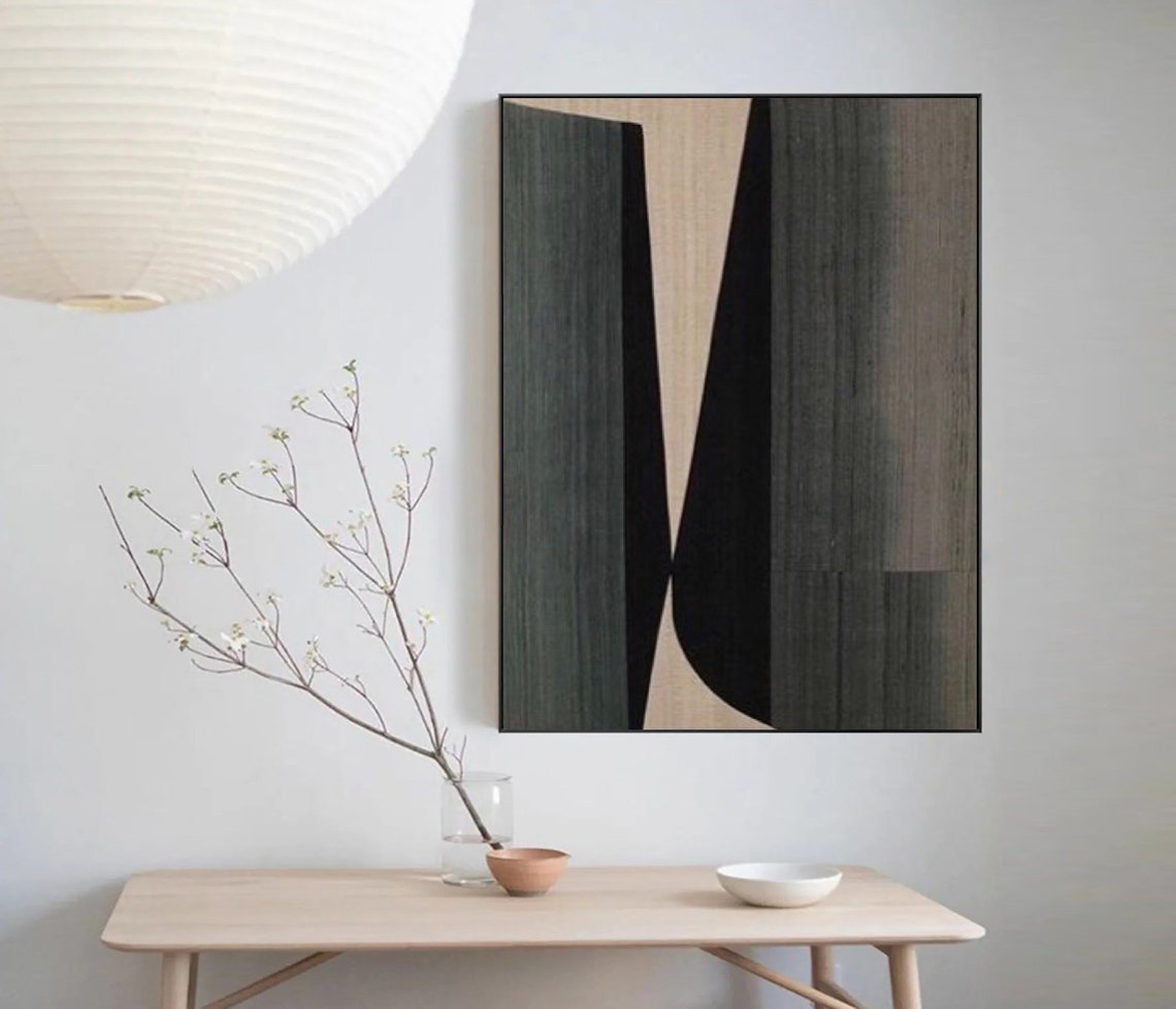 Black Beige Abstract Painting Black Wabi Sabi Wall Art Neutral Wall Decor Boho Textured Wall Art Black Minimalist Painting Entrance Wall Art - Image 3