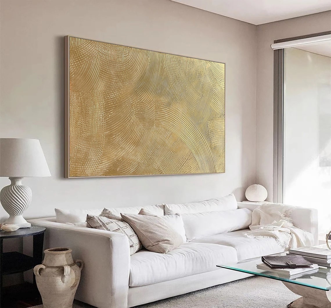 Champagne Gold Combed Arc Impasto Textured Abstract Neutral Poster - Image 2