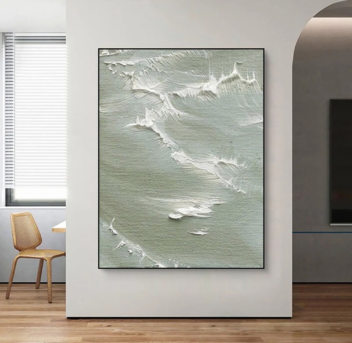Sage Green Ocean Wave Abstract Impasto Textured Sea Art Poster - Image 5