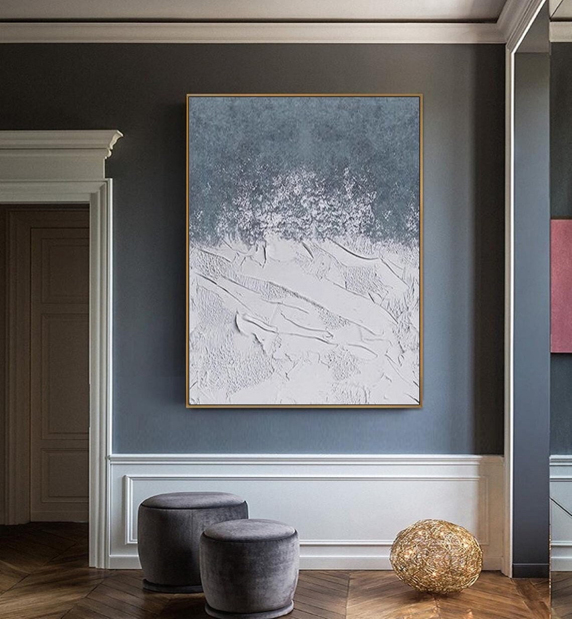 Dusty Blue and White Textured Minimalist Wabi Sabi Abstract Poster - Image 4