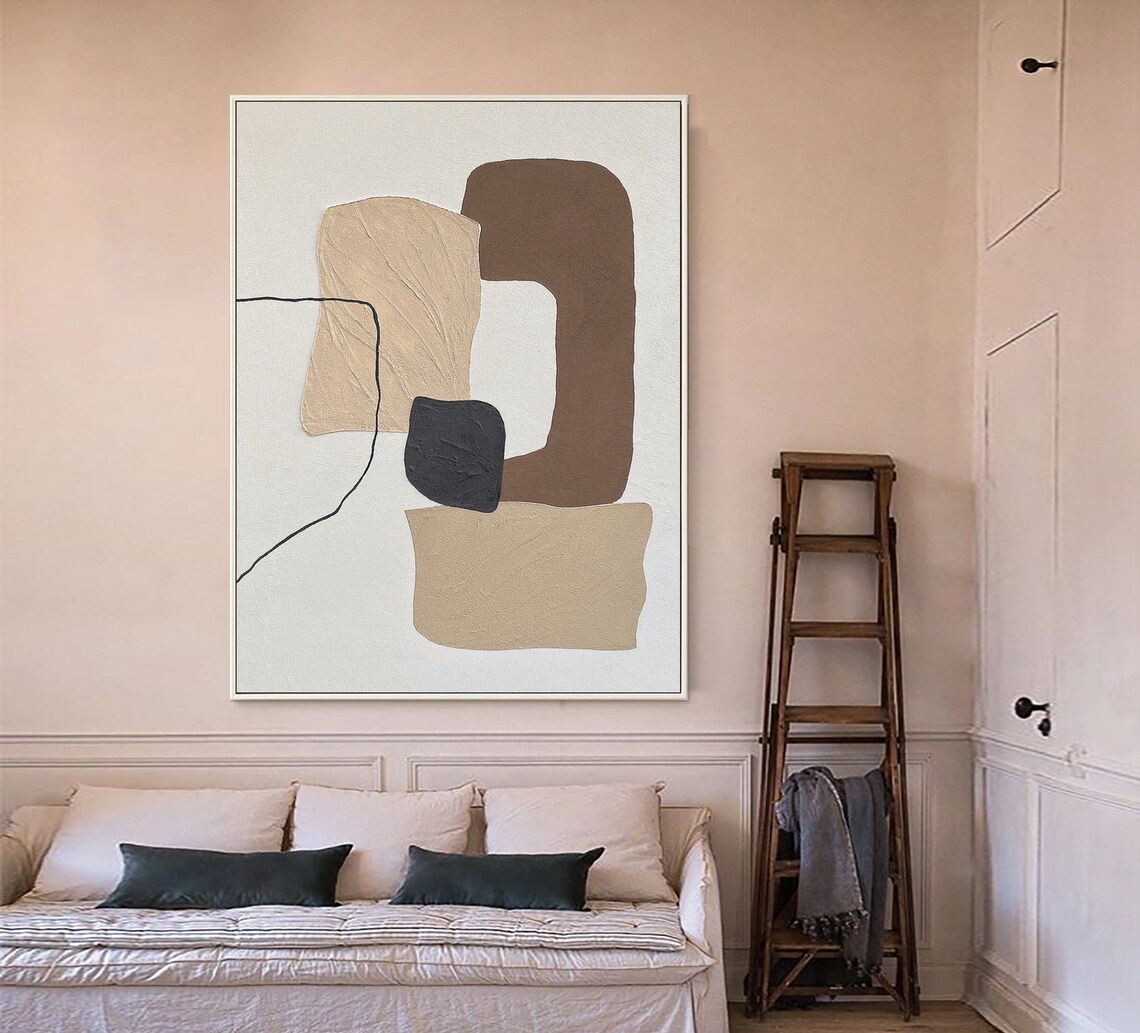 Organic Tan and Brown Shapes With Black Line on Ivory Poster - Image 3