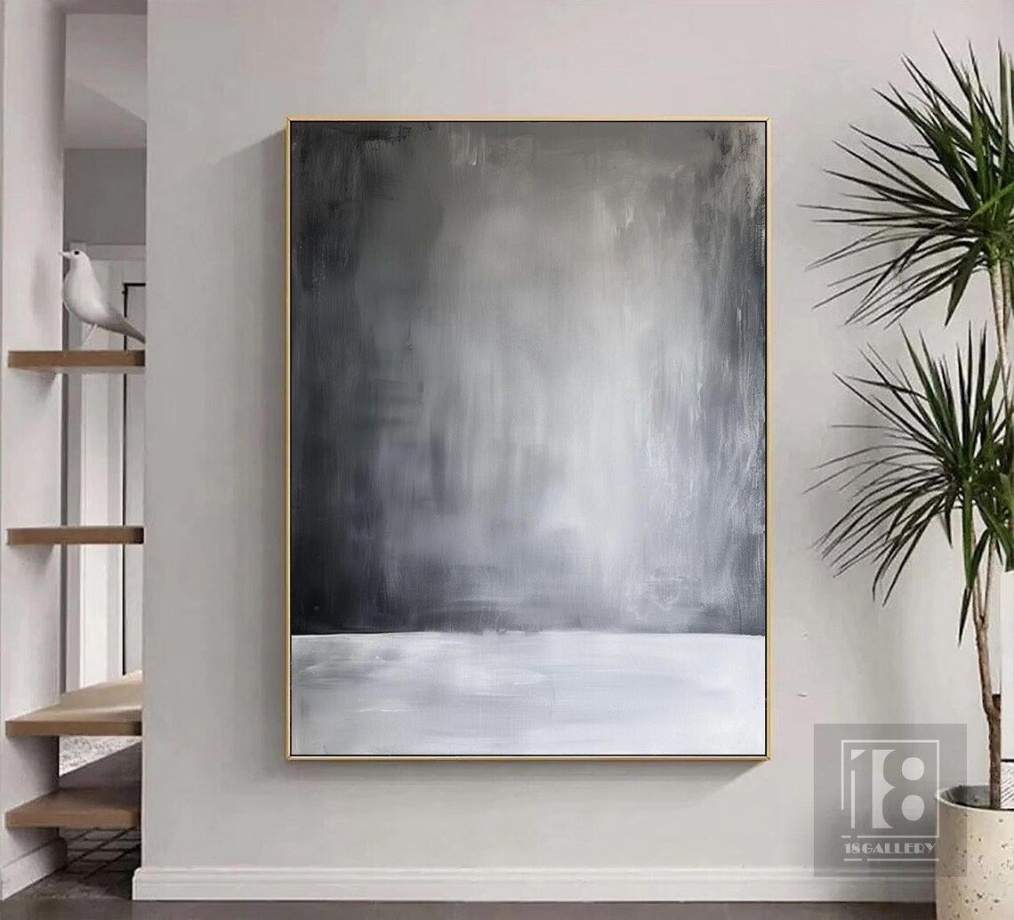 Misty Gray Gradient Horizon With Pale Fog Band Abstract Art Poster - Image 5