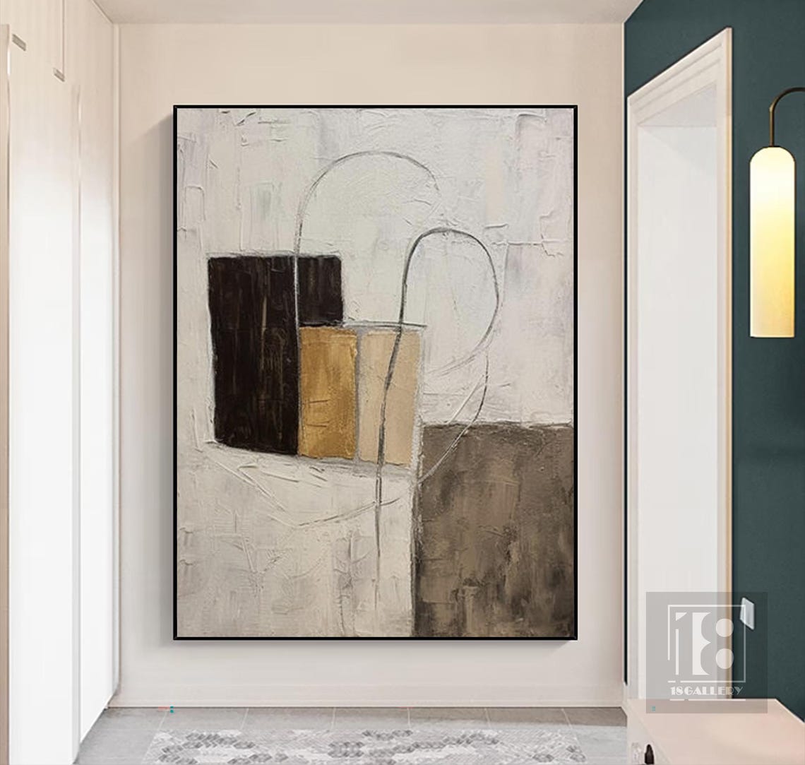 Geometric Blocks and Arched Line in Brown and Gold Abstract Poster - Image 3