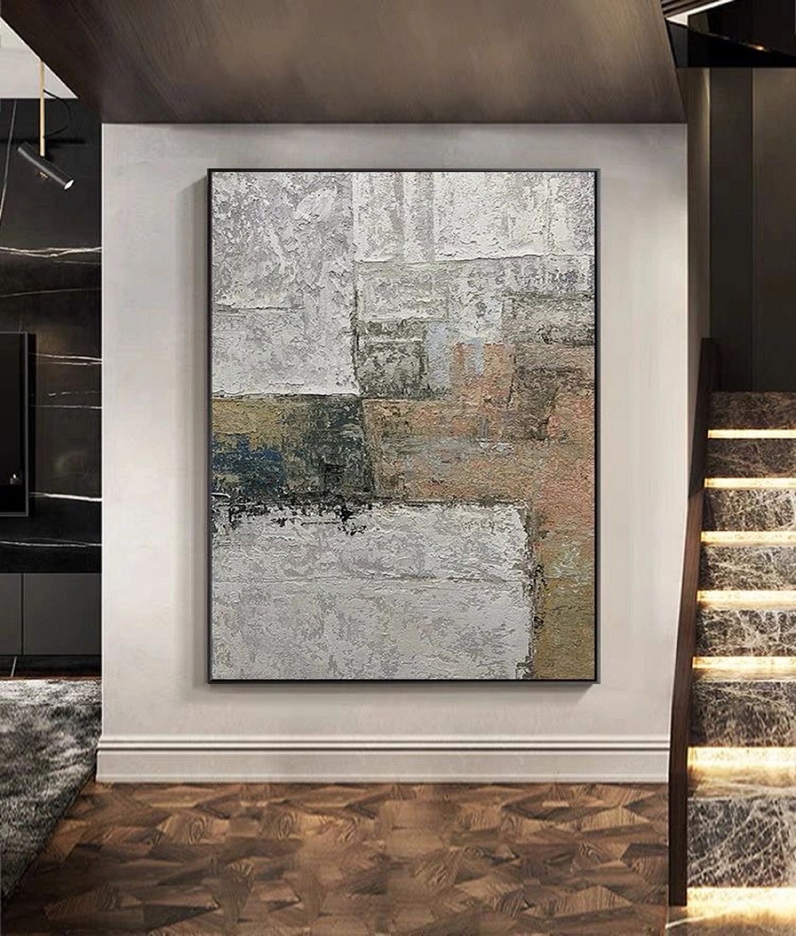 Gray Silver Rust Blocks Abstract Industrial Loft Art Wall Poster - Image 5