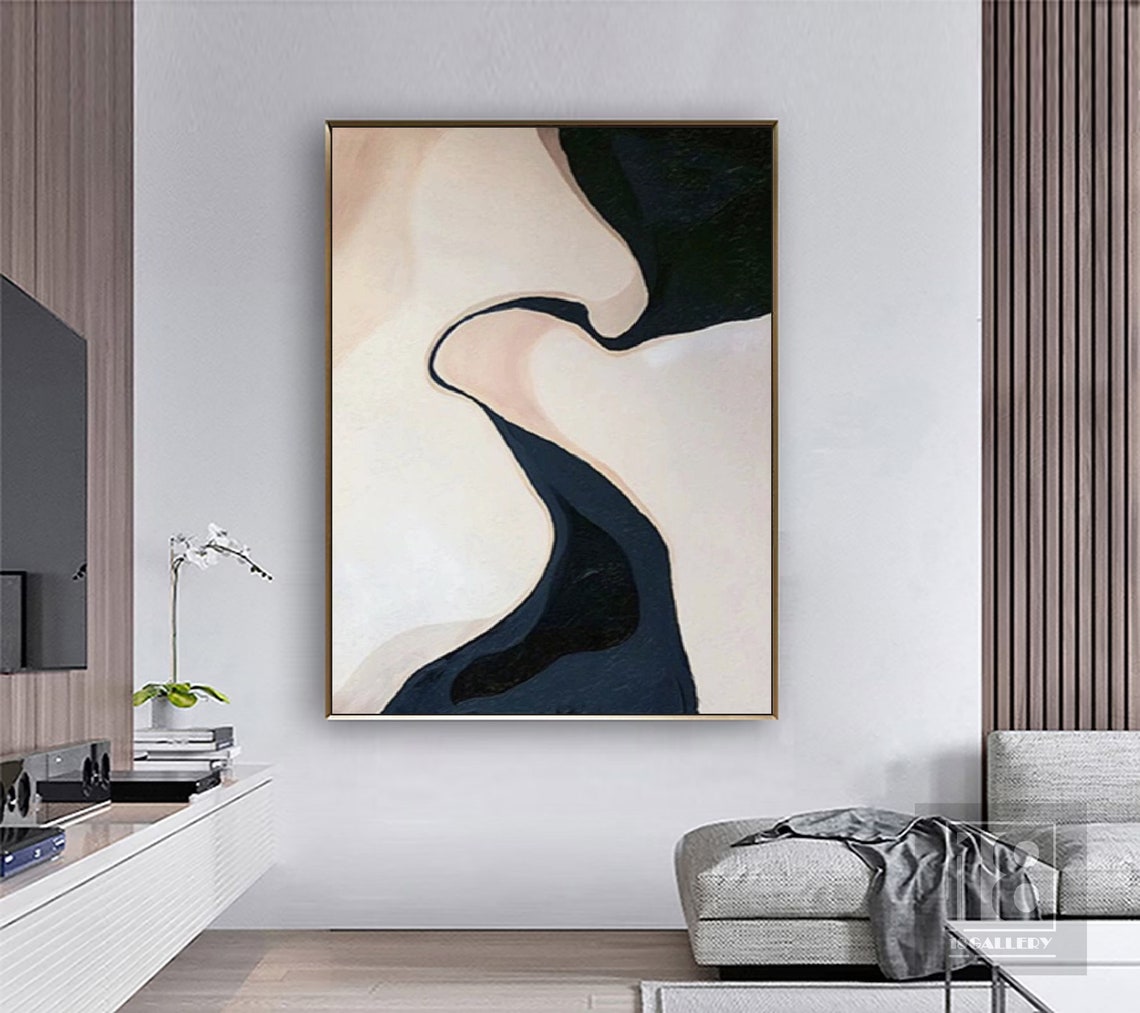 Navy Blue Flowing Wave on Ivory Minimalist Abstract Painting Poster - Image 5