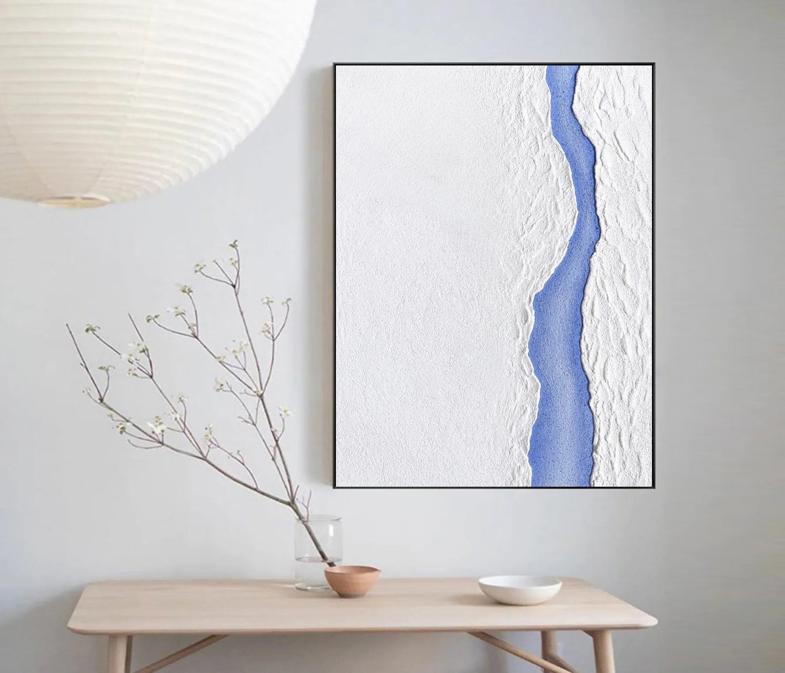 White Abstract Minimalist Painting White Snow And Blue Rivers Abstract Paintings White Textured Painting White Wall Art Painting On - Image 2