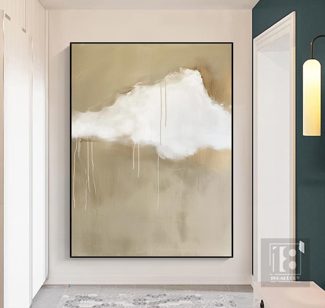 Large White Cloud Wall Art Original Cloud Oil Painting White Cloud Abstract Painting On Beige Sky Painting For Living Room Wall Art - Image 3
