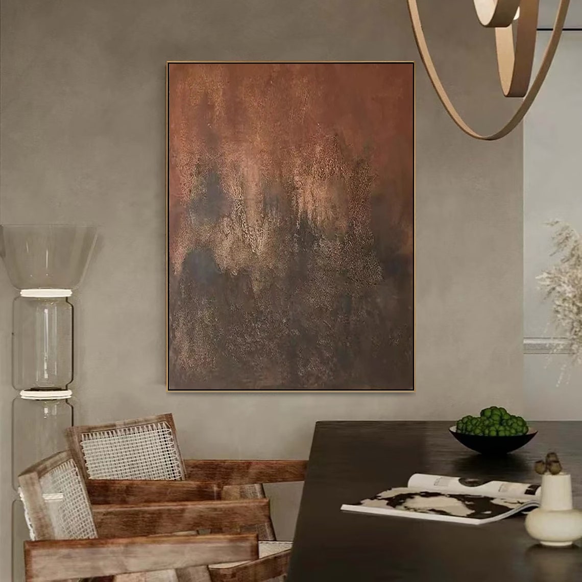 Copper Brown Rustic Textured Warm Dark Abstract Painting Poster - Image 2