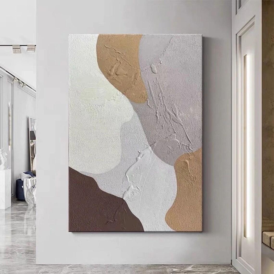 Gray And White Abstract Painting On Gray White Textured Wall Art Gray White Painting Brown Painting Gray White Wall Art - Image 5