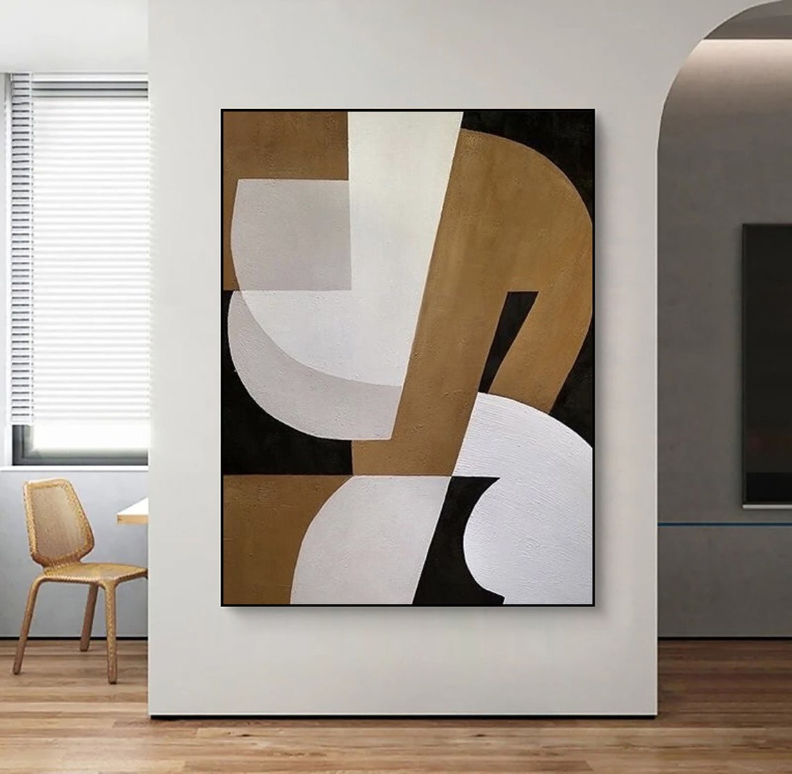 Brown And White Abstract Painting Black White Minimalist Painting On Modern Abstract Painting Neutral Art Work Wabi Sabi Wall Art - Image 2