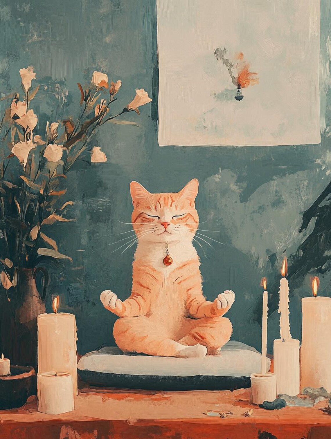 Zen Cat Candle, Meditating Cat Pet Decor