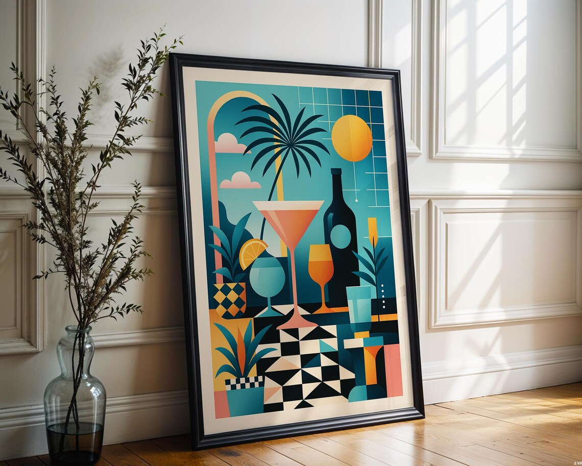 Retro Dream Bar Poster, 80s Memphis Style