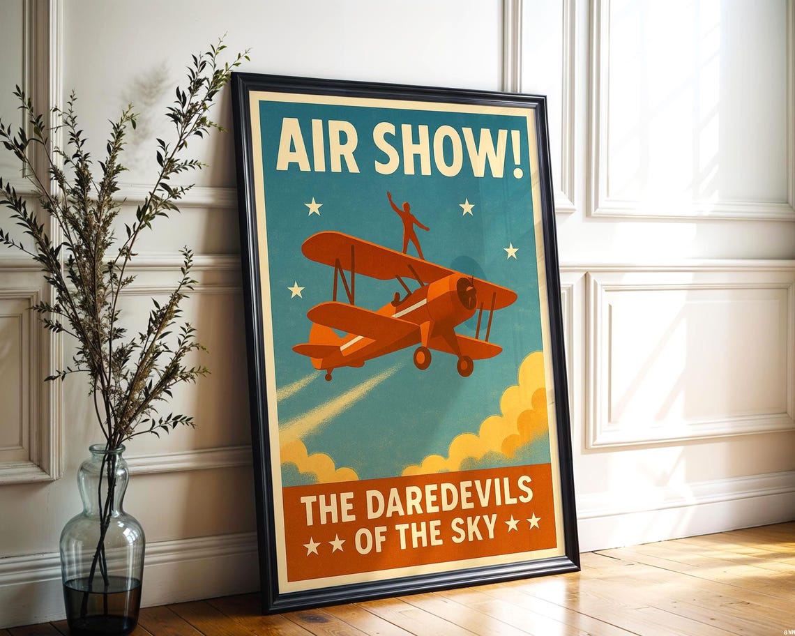 Air Show Daredevils of the Sky Vintage Biplane Wingwalker Poster