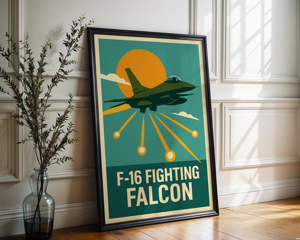 F-16 Fighting Falcon Jet Retro Vintage Military Aviation Poster