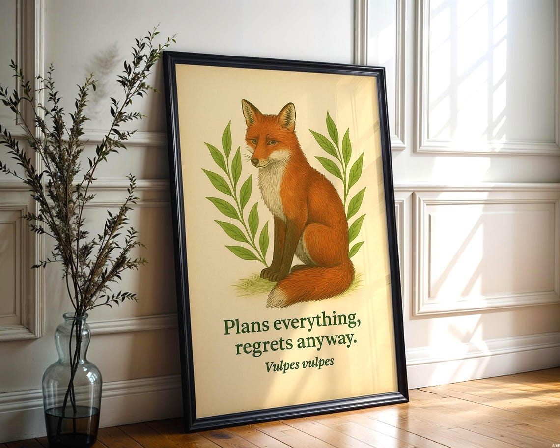 Fox Art Print Vintage Botanical Animal Poster Funny Quote