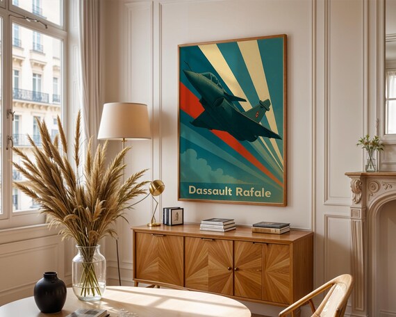 Dassault Rafale Fighter Jet Sunburst Bold Retro Aviation Poster