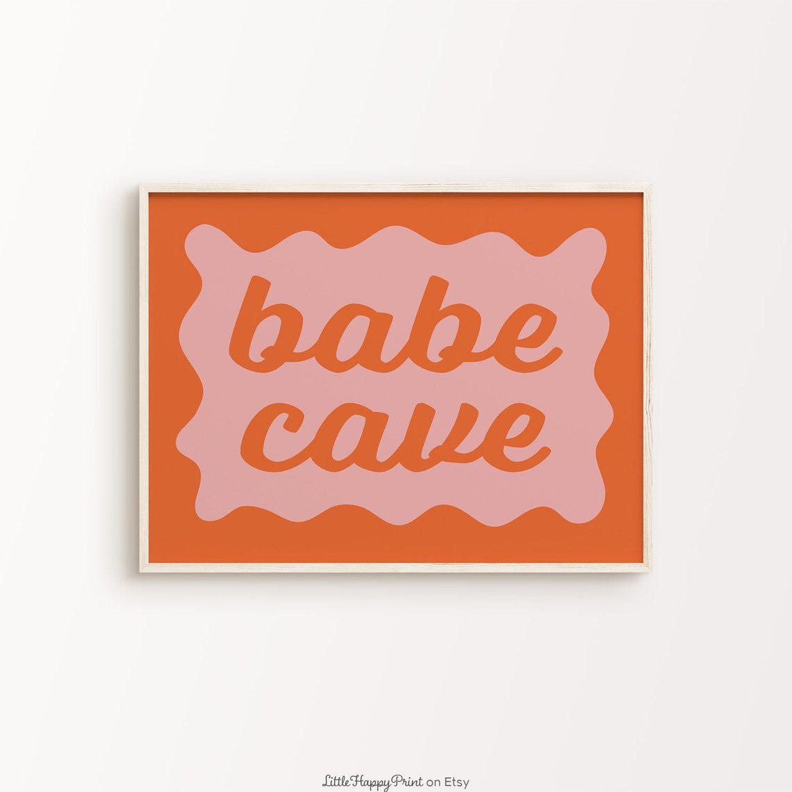 Babe Cave Orange Script Retro Squiggle Blush Pink Funky Wall Art