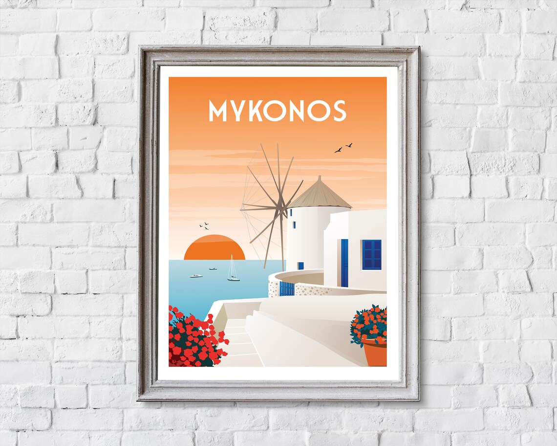 Mykonos Travel Print, Retro Greece Travel Poster - Image 2
