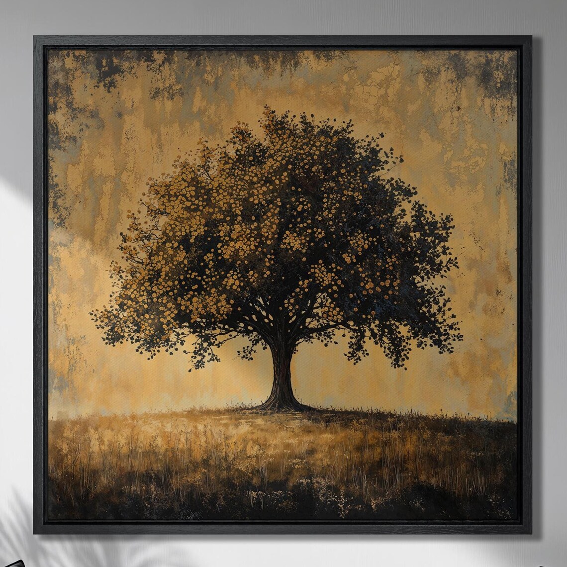 Tree Of Life Golden Leaves Dark Branches Textured Abstract Poster