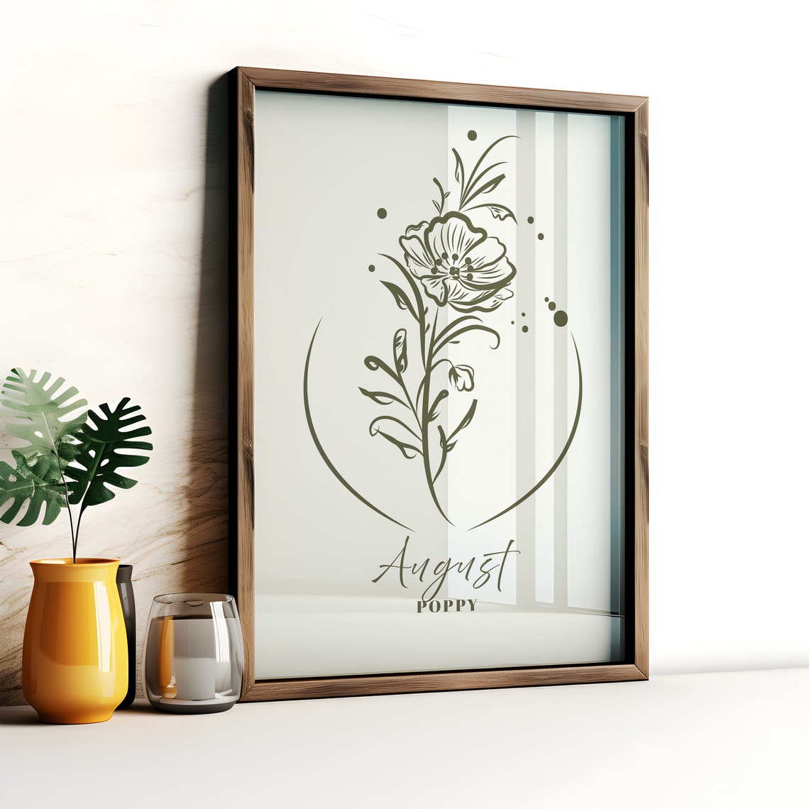 August Birth Flower Poppy Minimalist Botanical Line Art Poster - Image 2
