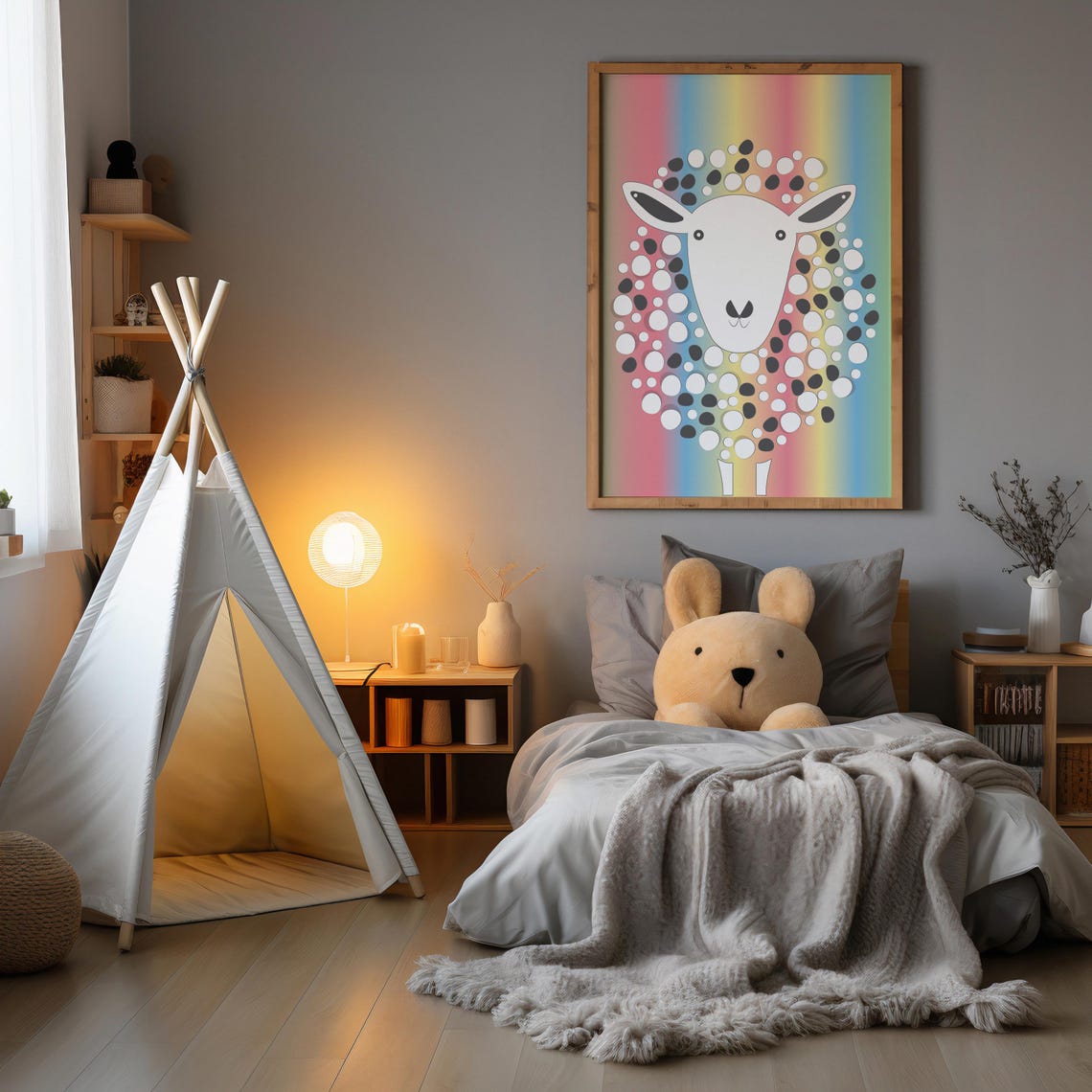 Rainbow Sheep Cute Dotted Wool Colourful Kids Nursery Wall Art - Image 2