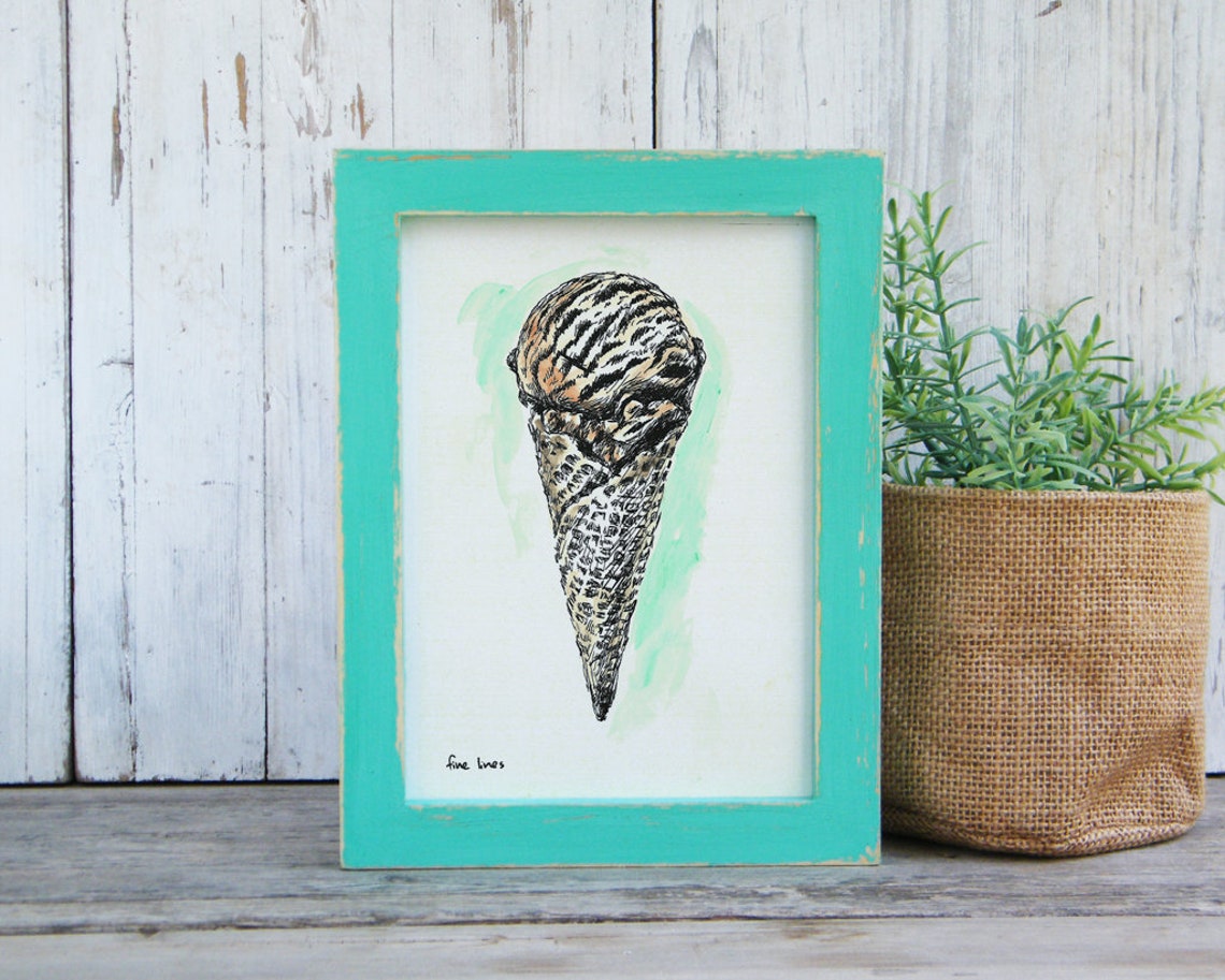 Ice Cream Cone Ink Sketch Black and White Dessert Drawing Poster - Image 2