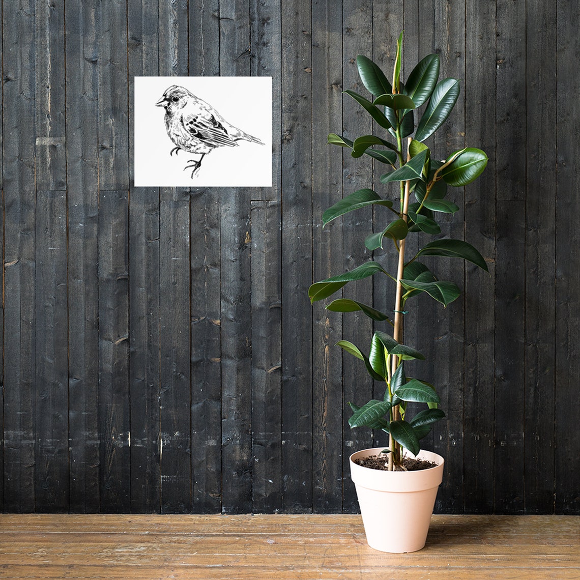 Songbird Ink Sketch Black White Small Bird Portrait Line Print - Image 2