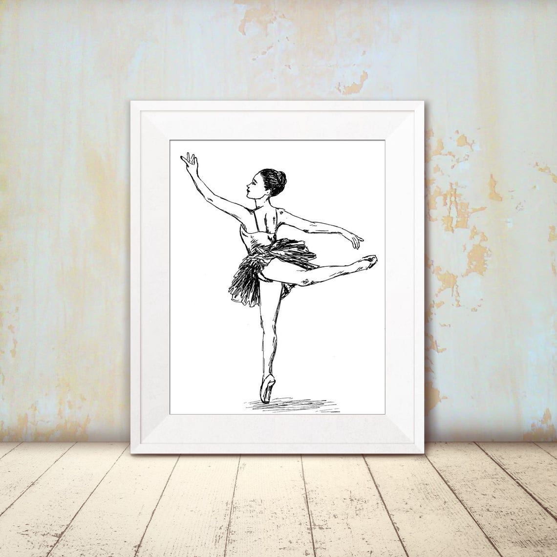 Elegant Ballerina in Arabesque Ink Sketch Black and White Dance Poster - Image 2