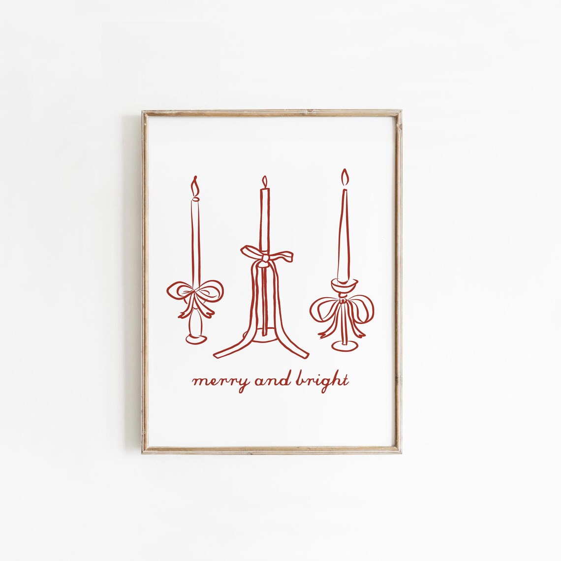 Merry and Bright Candles Line Art Coquette Christmas Wall Art - Image 4
