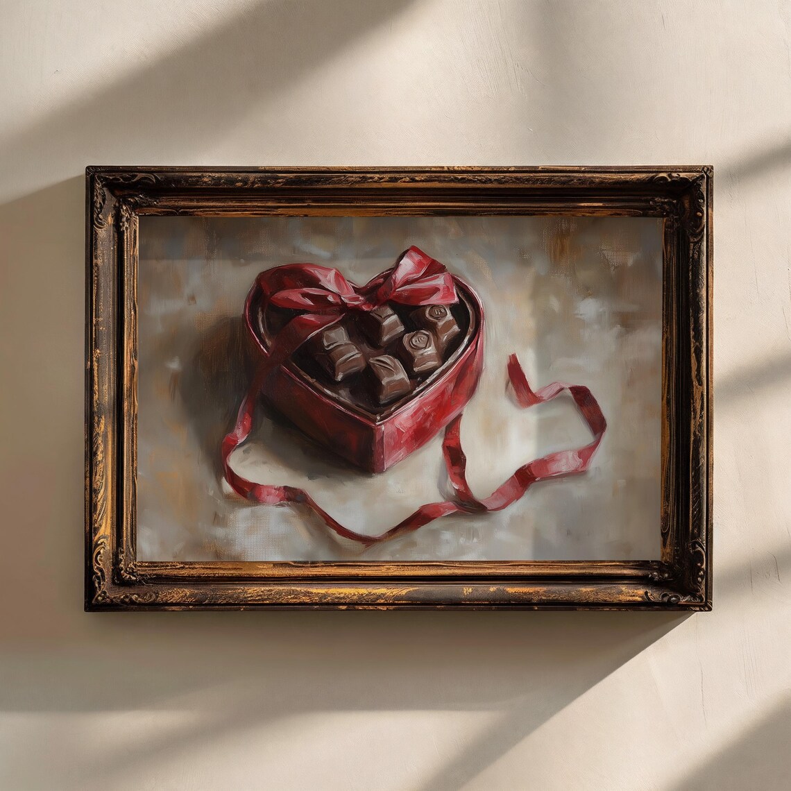 Heart Shaped Chocolate Box Red Ribbon Sweet Gift Painting Poster - Image 7