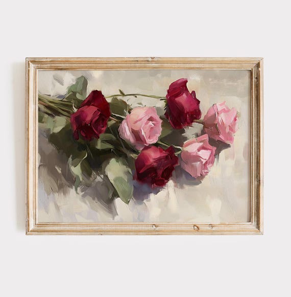 Valentines Day Roses Print Rustic Valentines Day Wall Art Trendy Valentines Printables Moody Love Prints Vintage Valentines