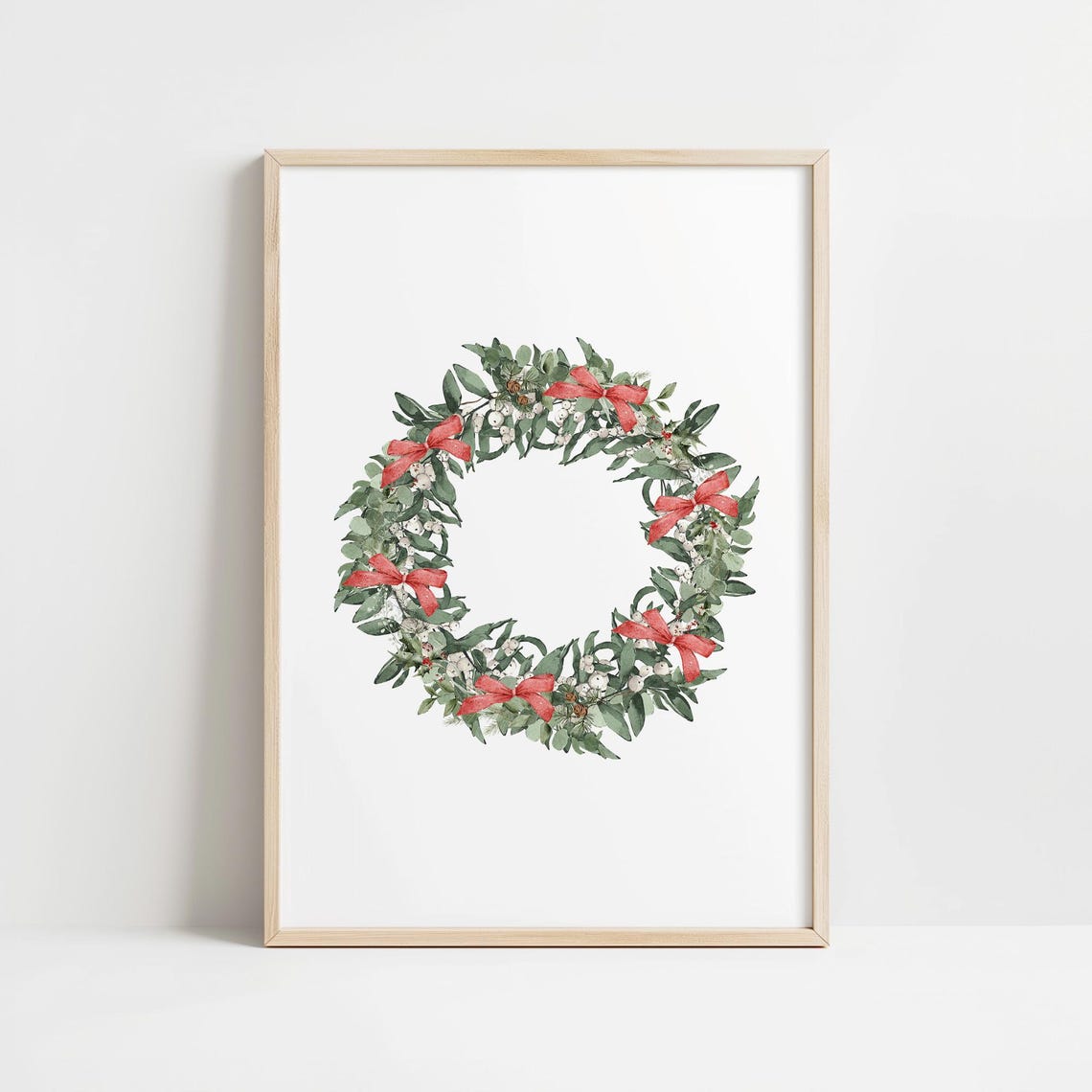 Watercolor Christmas Wreath Red Bows Winter Holiday Decor Poster - Image 3