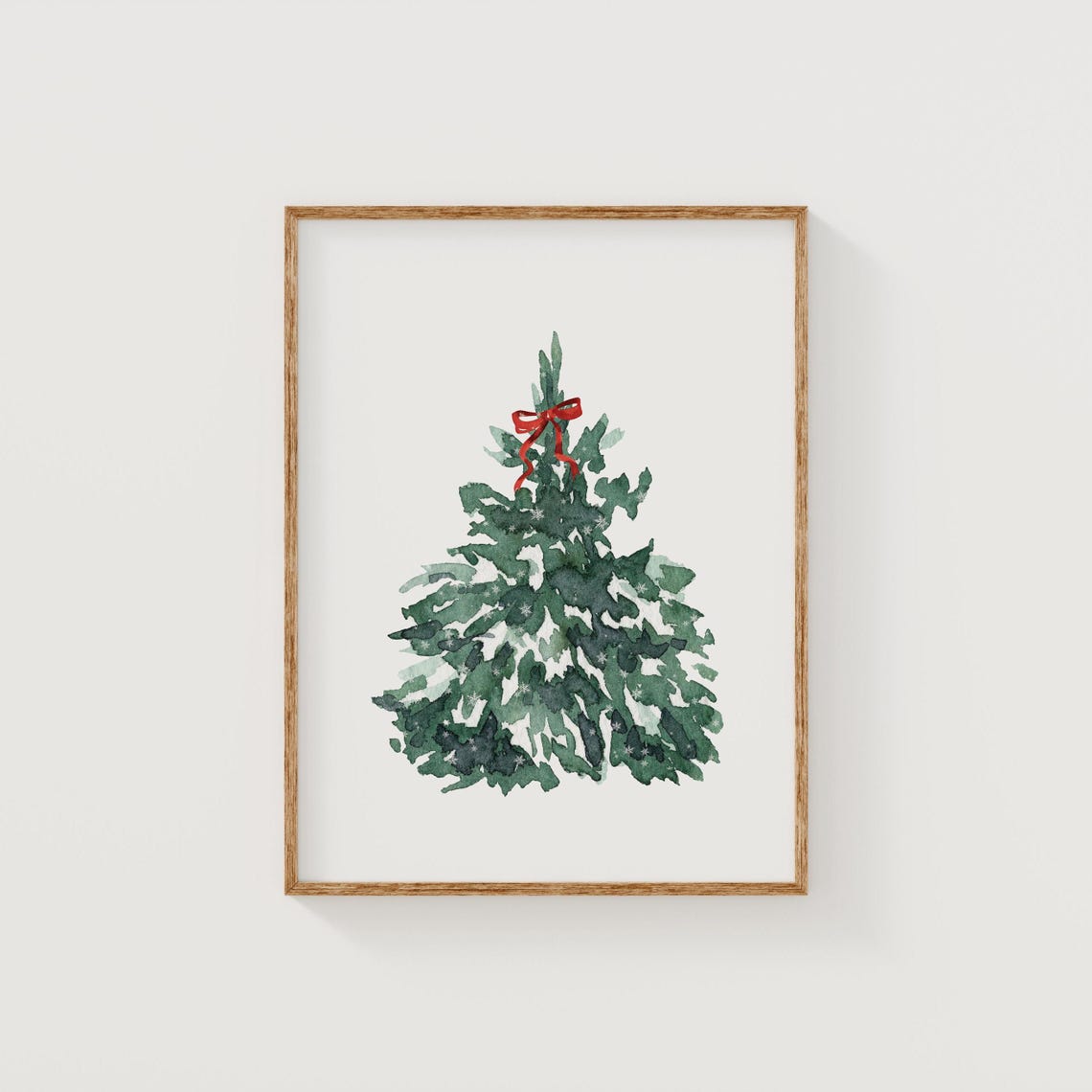 Watercolor Christmas Tree with Red Bow Minimalist Holiday Poster - Image 4