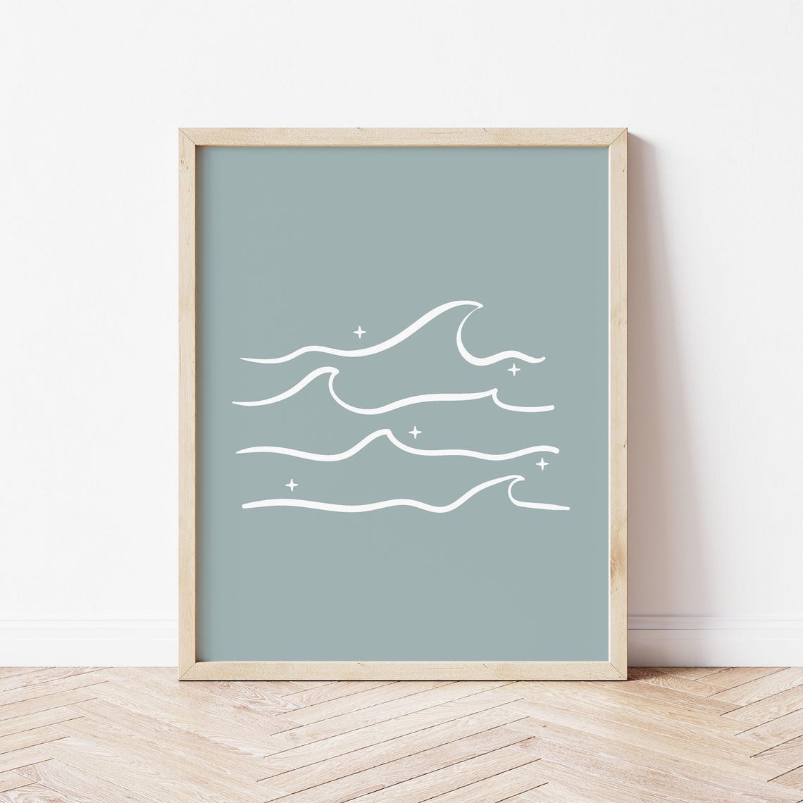 Ocean Wave Line Art Blue Gray Minimalist Coastal Decor Poster - Image 3