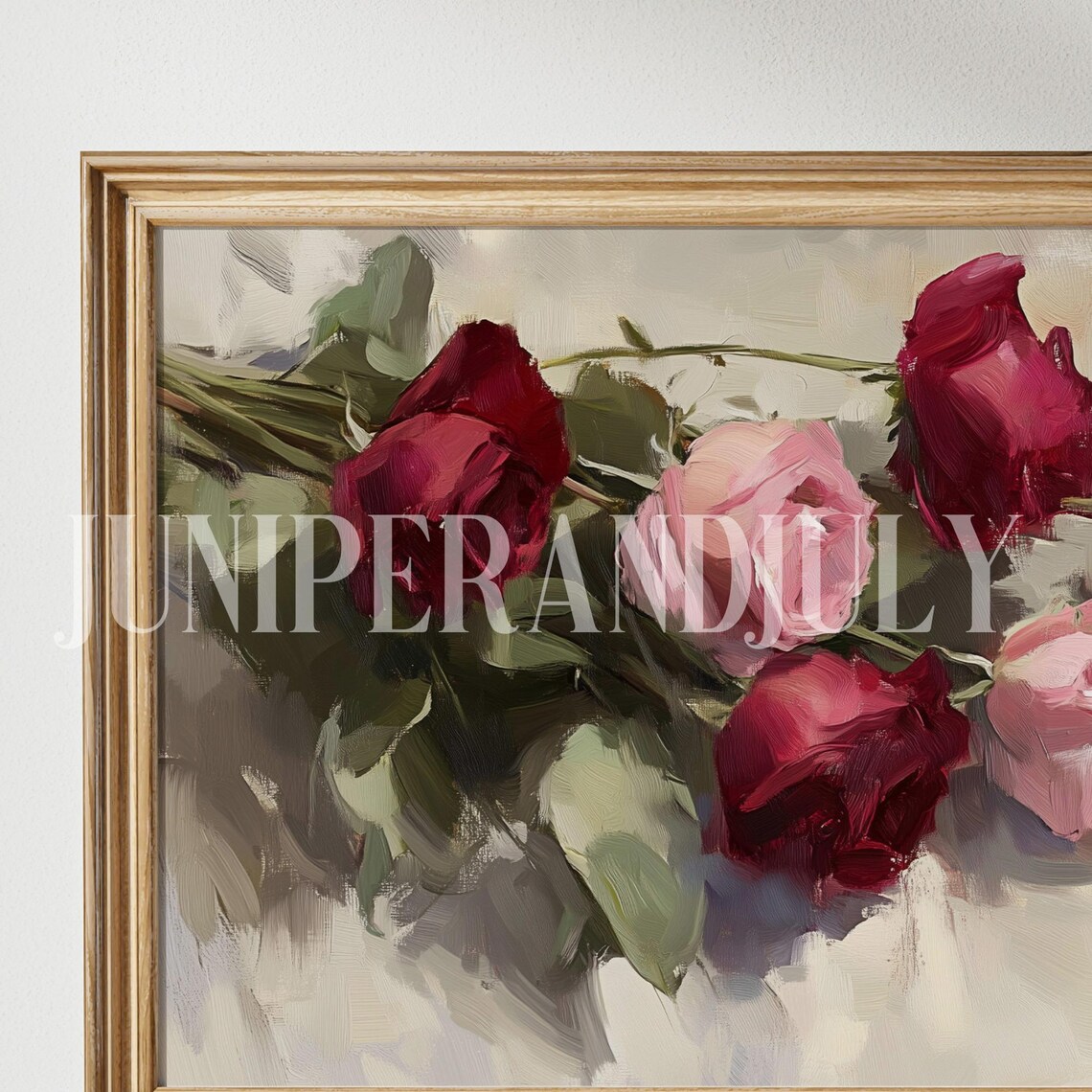 Red Pink Roses Oil Painting Romantic Floral Bouquet Art Poster - Image 4